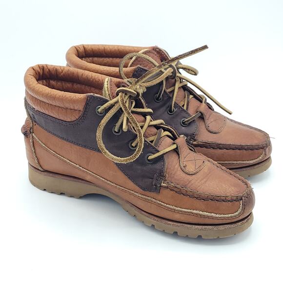 TIMBERLAND Two Toned Brown Leather Low Top Hiking Boots women's size 6 - Picture 3 of 9